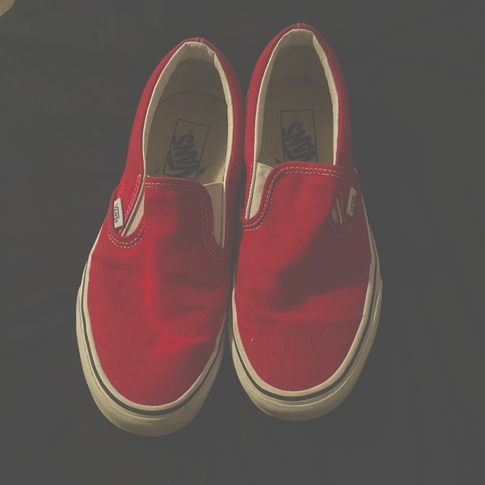 This a size 8.5 all red van slip on shoe only worn one time.